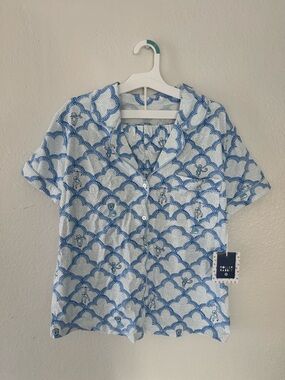 Roller Rabbit Blue & White Scallop-Print Short Sleeve Pajama Top